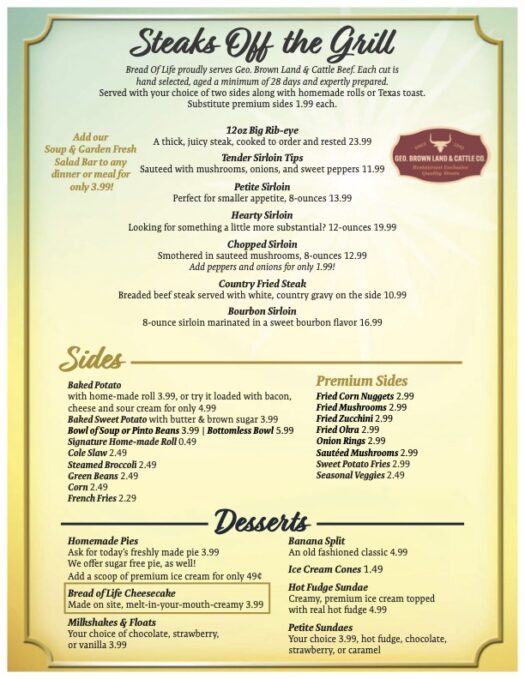 New Menu | Bread of Life Cafe
